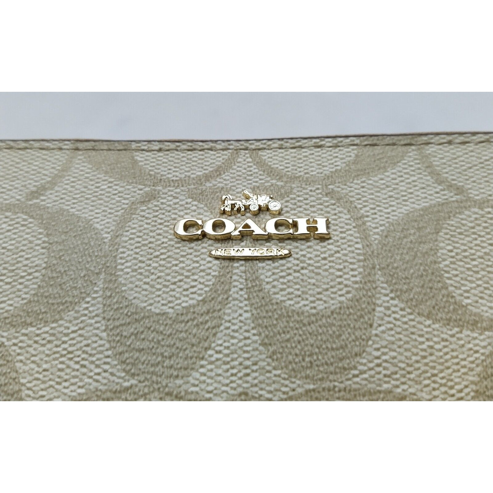 Coach Signature Khaki Saddle Leather Zip Around Credit Card Wallet - NWT $298 - Picture 3 of 16